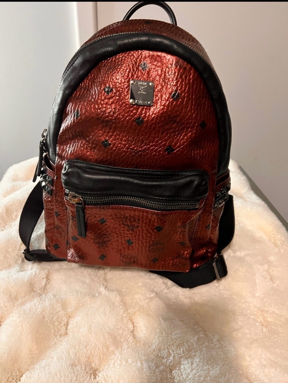 MCM Mini Backpack in Cognac with Black Trim